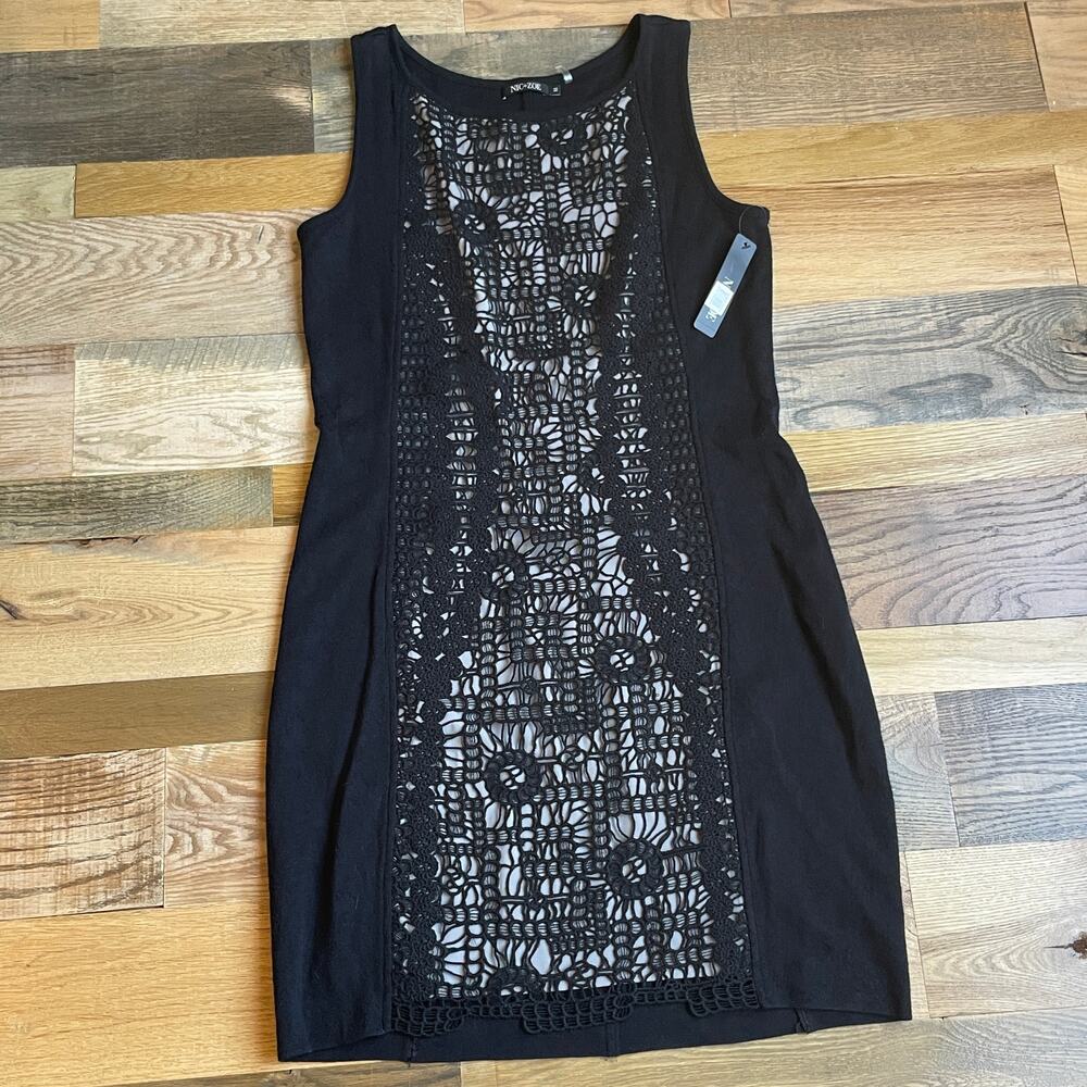 NIC+ZOE Women's M Black Crochet Lace Panel Sleeveless Sheath Dress